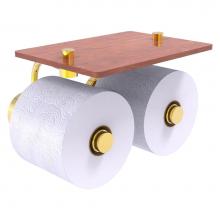 Allied Brass DT-24-2S-IRW-PB - Dottingham Collection 2 Roll Toilet Paper Holder with Wood Shelf - Polished Brass