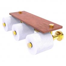Allied Brass DT-35-3S-IRW-PB - Dottingham Collection Horizontal Reserve 3 Roll Toilet Paper Holder with Wood Shelf - Polished Bra