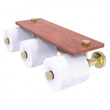 Allied Brass DT-35-3S-IRW-SBR - Dottingham Collection Horizontal Reserve 3 Roll Toilet Paper Holder with Wood Shelf - Satin Brass