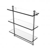 Allied Brass MA-5/16TB-GYM - Mambo Collection 16 Inch Triple Tiered Glass Shelf with Integrated Towel Bar