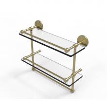 Allied Brass P1000-2TB/16-GAL-SBR - 16 Inch Gallery Double Glass Shelf with Towel Bar