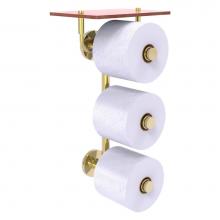 Allied Brass P1000-35-3VS-IRW-UNL - Prestige Skyline Collection 3 Roll Toilet Paper Holder with Wood Shelf - Unlacquered Brass
