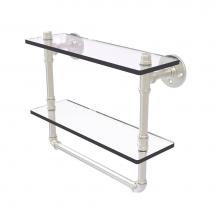 Allied Brass P-430-16-DGSTB-SN - Pipeline Collection 16 Inch Doulbe Glass Shelf with Towel Bar