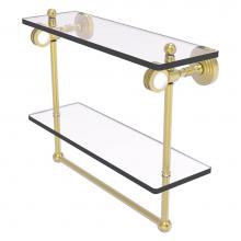 Allied Brass PG-2TBD-16-SBR - Pacific Grove Collection 16 Inch Double Glass Shelf with Towel Bar and Dotted Accents - Satin Bras