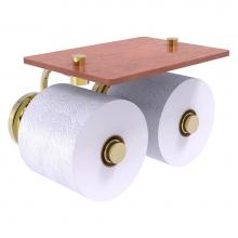 Allied Brass QN-24-2S-IRW-UNL - Que New Collection 2 Roll Toilet Paper Holder with Wood Shelf - Unlacquered Brass