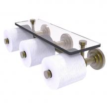 Allied Brass QN-35-3S-ABR - Que New Collection Horizontal Reserve 3 Roll Toilet Paper Holder with Glass Shelf - Antique Brass