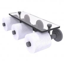 Allied Brass QN-35-3S-GYM - Que New Collection Horizontal Reserve 3 Roll Toilet Paper Holder with Glass Shelf - Matte Gray