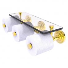 Allied Brass QN-35-3S-PB - Que New Collection Horizontal Reserve 3 Roll Toilet Paper Holder with Glass Shelf - Polished Brass