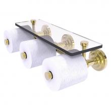 Allied Brass QN-35-3S-UNL - Que New Collection Horizontal Reserve 3 Roll Toilet Paper Holder with Glass Shelf - Unlacquered Br