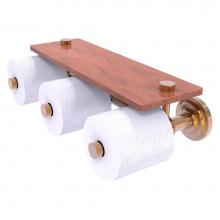 Allied Brass QN-35-3S-IRW-BBR - Que New Collection Horizontal Reserve 3 Roll Toilet Paper Holder with Wood Shelf - Brushed Bronze