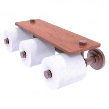 Allied Brass QN-35-3S-IRW-CA - Que New Collection Horizontal Reserve 3 Roll Toilet Paper Holder with Wood Shelf - Antique Copper