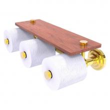 Allied Brass QN-35-3S-IRW-PB - Que New Collection Horizontal Reserve 3 Roll Toilet Paper Holder with Wood Shelf - Polished Brass