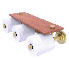 Allied Brass QN-35-3S-IRW-SBR - Que New Collection Horizontal Reserve 3 Roll Toilet Paper Holder with Wood Shelf - Satin Brass
