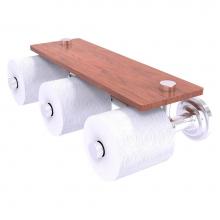 Allied Brass QN-35-3S-IRW-SCH - Que New Collection Horizontal Reserve 3 Roll Toilet Paper Holder with Wood Shelf - Satin Chrome