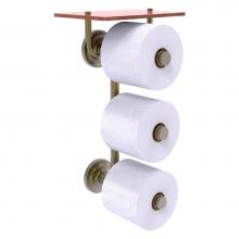 Allied Brass QN-35-3VS-IRW-ABR - Que New Collection 3 Roll Toilet Paper Holder with Wood Shelf - Antique Brass