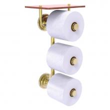 Allied Brass QN-35-3VS-IRW-UNL - Que New Collection 3 Roll Toilet Paper Holder with Wood Shelf - Unlacquered Brass
