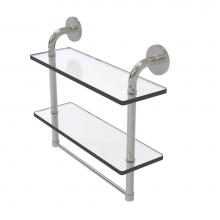 Allied Brass RM-2-16TB-SN - Remi Collection 16 Inch Two Tiered Glass Shelf with Integrated Towel Bar