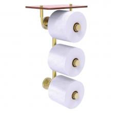 Allied Brass WP-35-3VS-IRW-SBR - Waverly Place Collection 3 Roll Toilet Paper Holder with Wood Shelf - Satin Brass