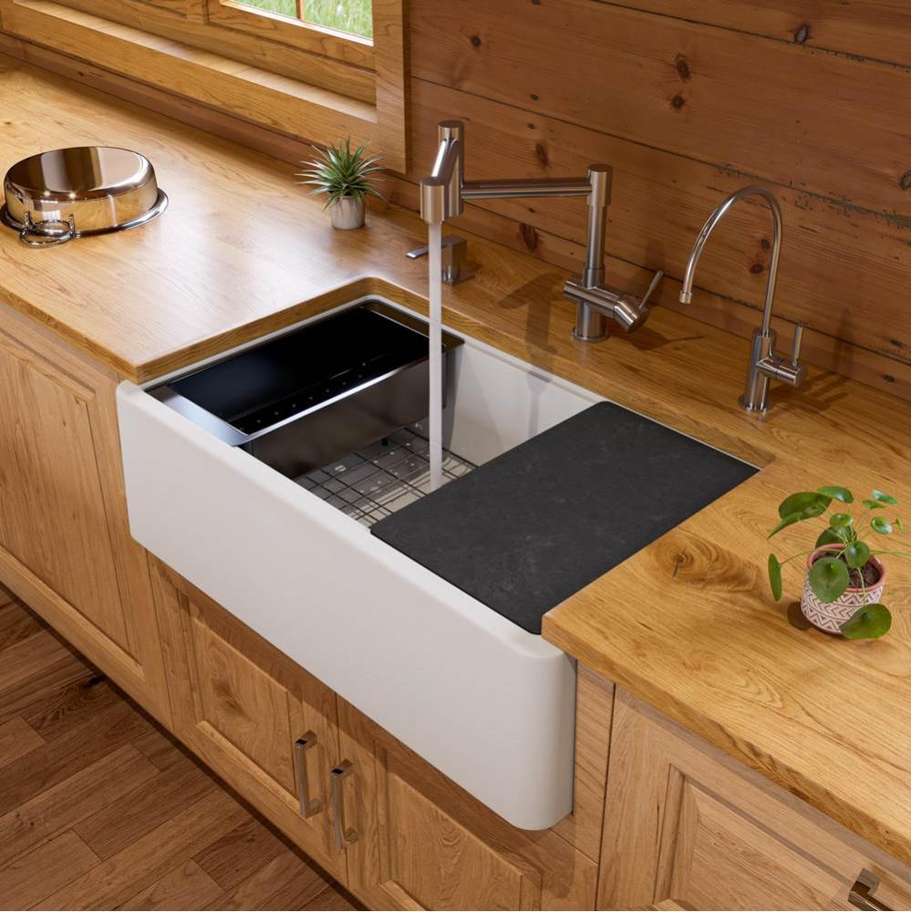 White 33'' Granite Composite Single Bowl Drop In Farm Sink with Accessories