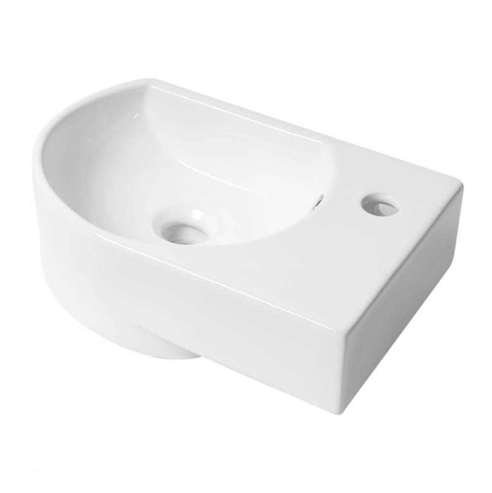 ALFI brand ABC119 White 16'' Small Wall Mounted Ceramic Sink with Faucet Hole