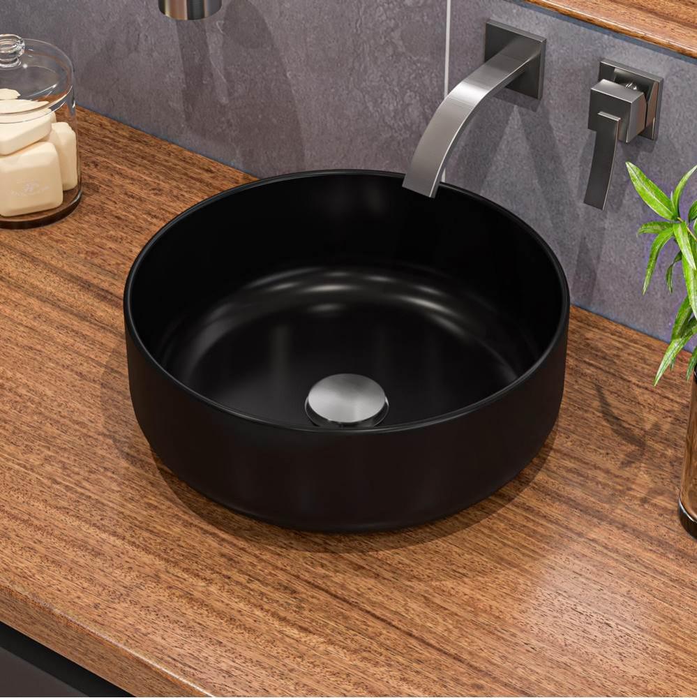 ALFI brand ABC907-BM Black Matte 15'' Round Above Mount Ceramic Sink
