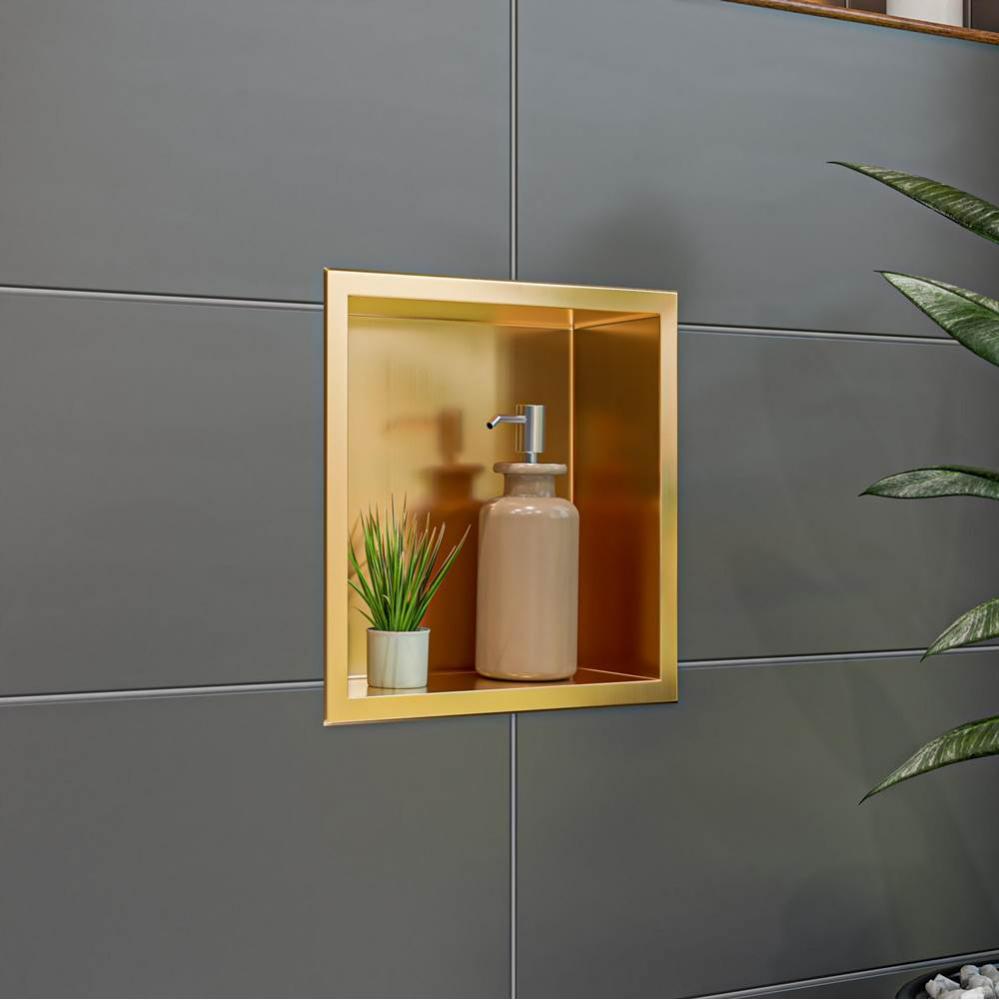 12'' x 12'' Brushed Gold PVD Stainless Steel Square Single Shelf Shower Niche