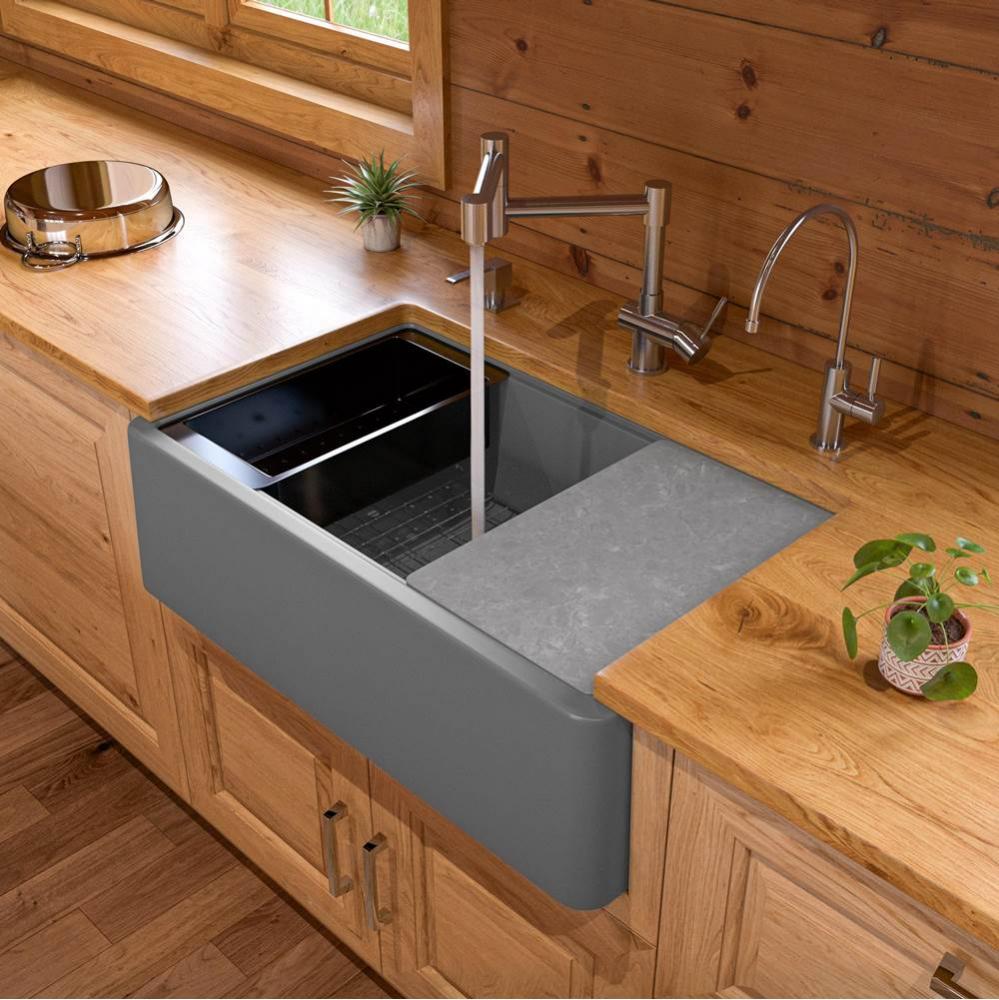 Titanium 33'' Granite Composite Single Bowl Drop In Farm Sink with Accessories