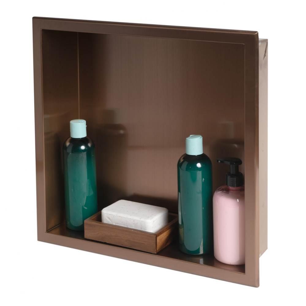 16'' x 16'' Brushed Copper PVD Steel Square Single Shelf Shower Niche