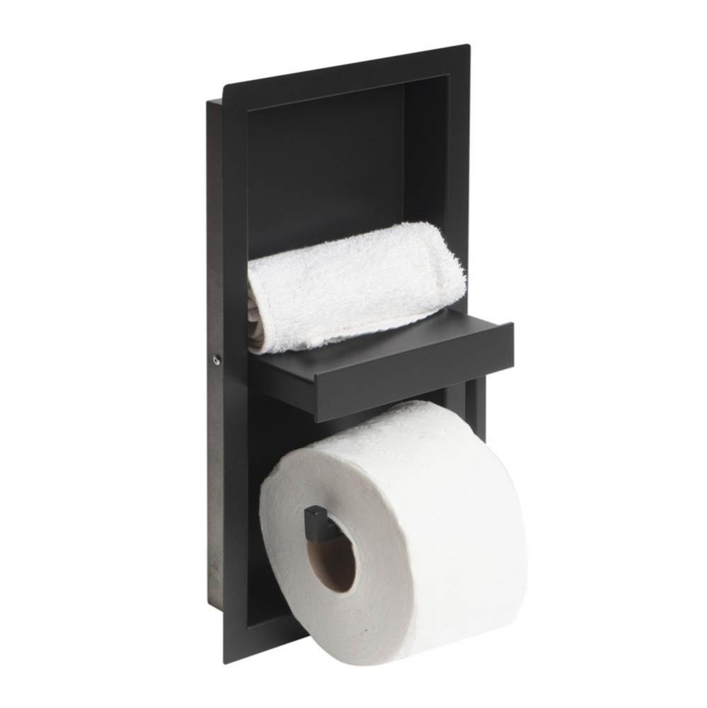 Black Matte Stainless Steel Recessed Shelf / Toilet Paper Holder Niche