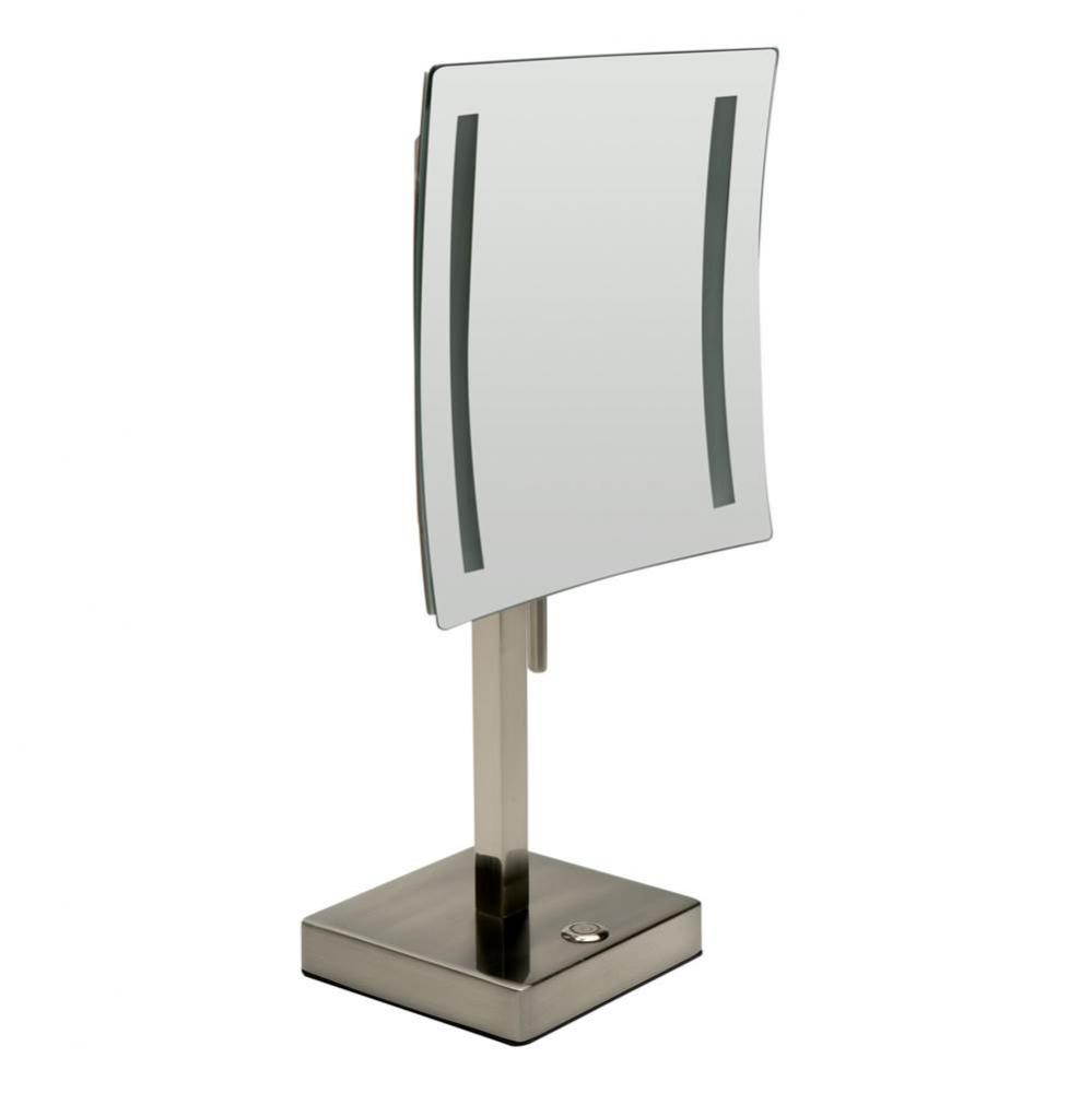 Brushed Nickel Tabletop Square 8'' 5x Magnifying Cosmetic Mirror with Light