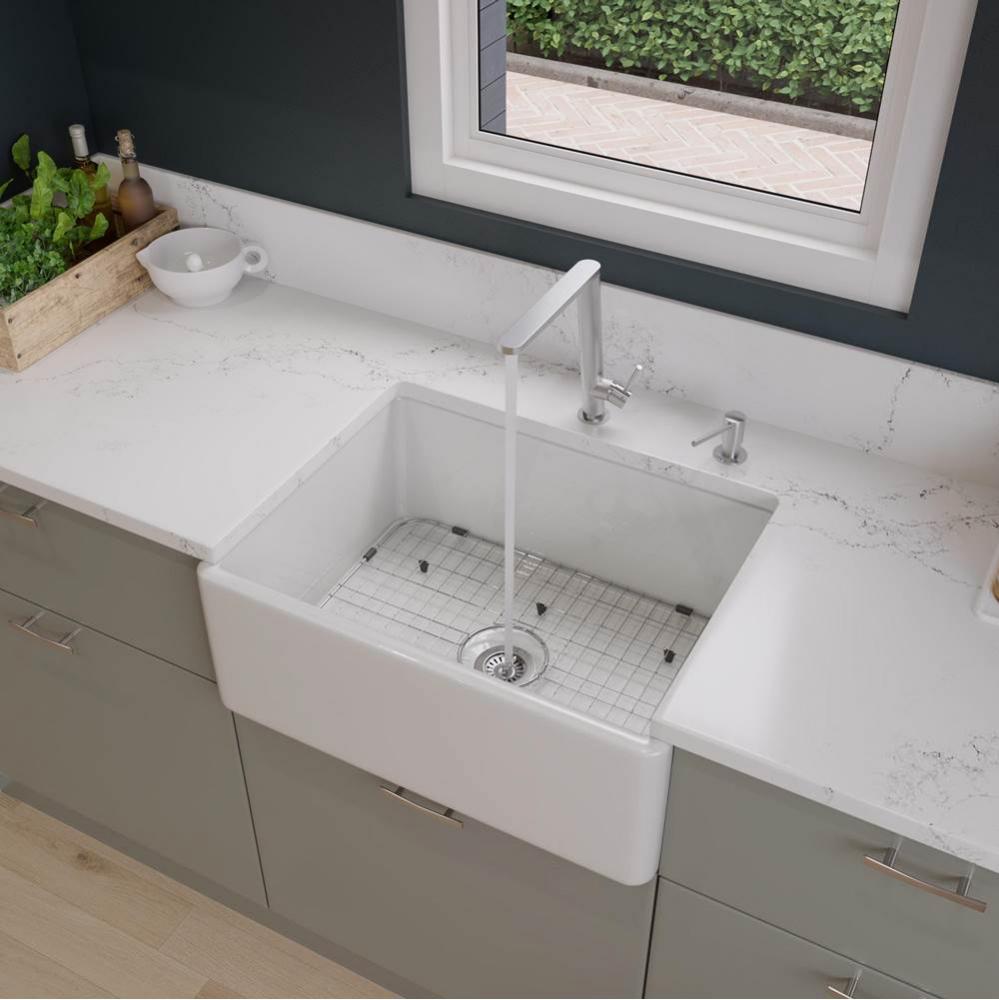 White 26'' Contemporary Smooth Apron Fireclay Farmhouse Kitchen Sink