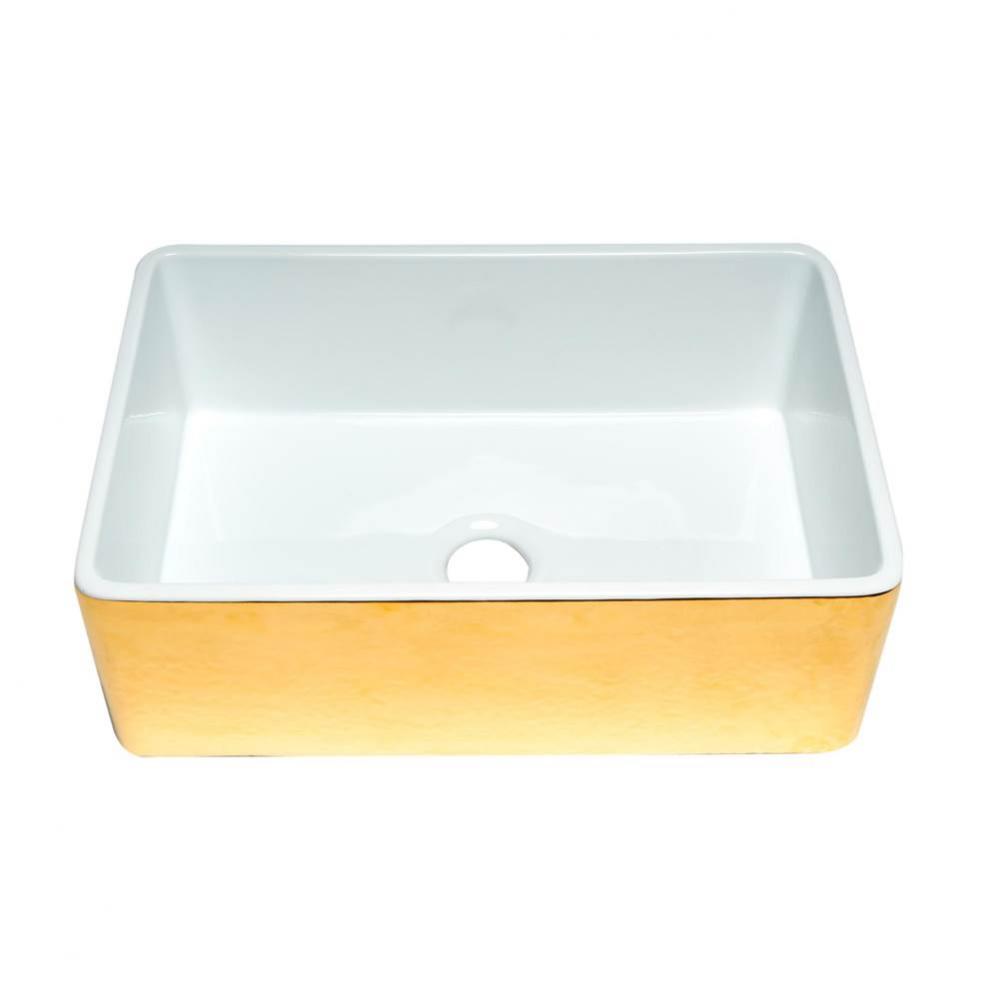Hammered Gold/Fluted 30 inch Reversible Single Fireclay Farmhouse Kitchen Sink
