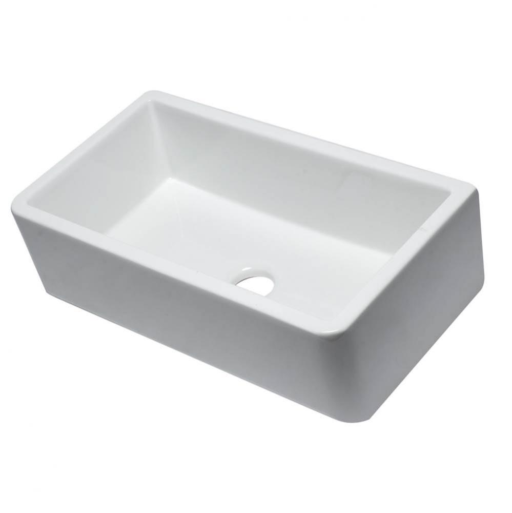 33'' White Smooth Apron Solid Thick Wall Fireclay Single Bowl Farm Sink