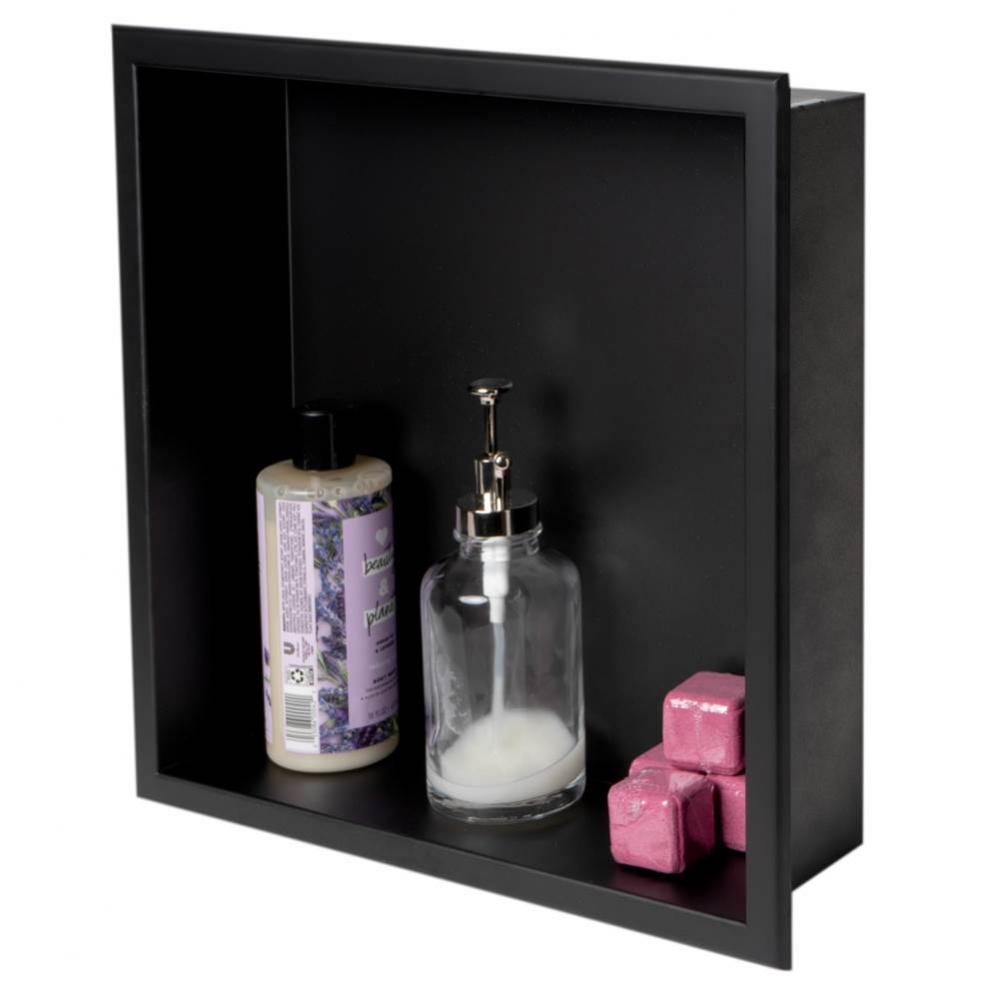 16'' x 16'' Black Matte Stainless Steel Square Single Shelf Bath Shower Niche
