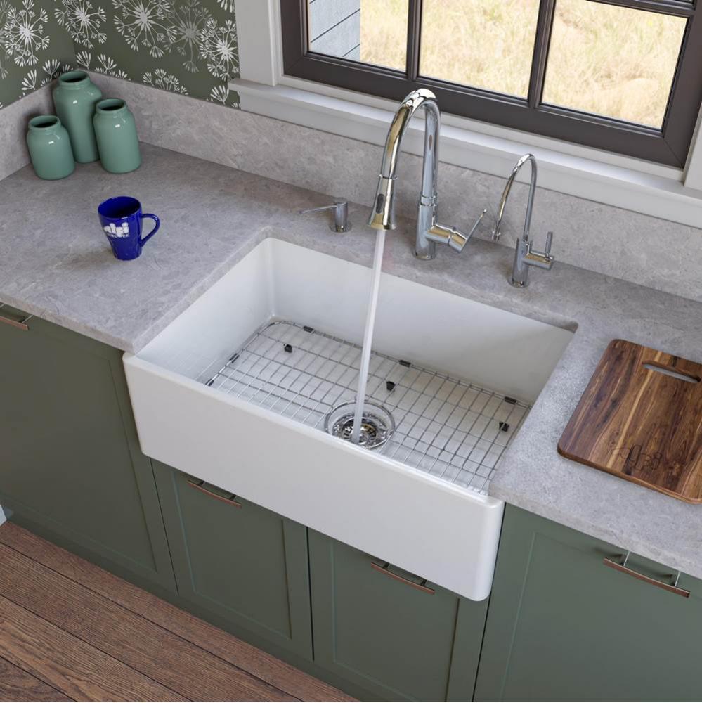 White 30'' Contemporary Smooth Apron Fireclay Farmhouse Kitchen Sink