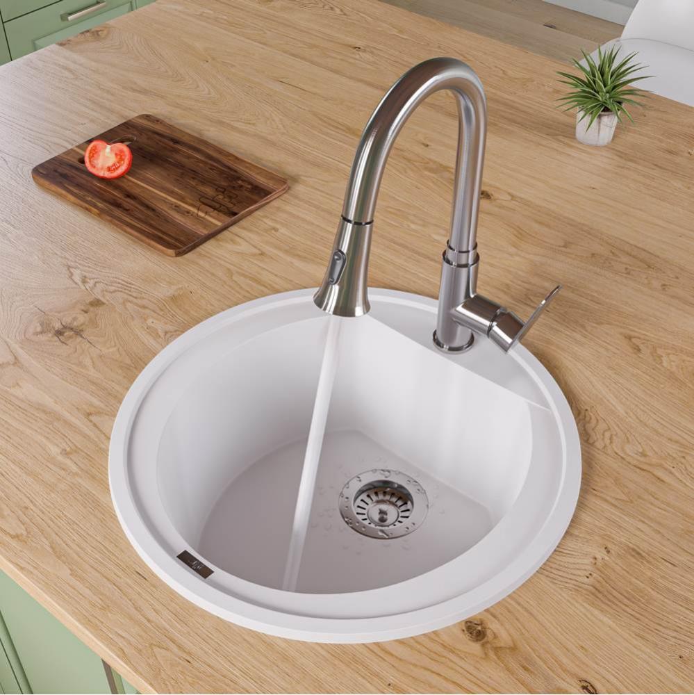 White 20'' Drop-In Round Granite Composite Kitchen Prep Sink