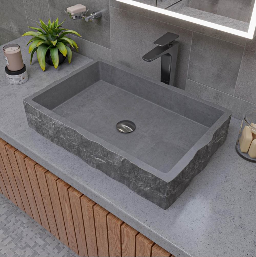 24'' Solid Concrete Chiseled Style Rectangular Above Mount Vessel Sink