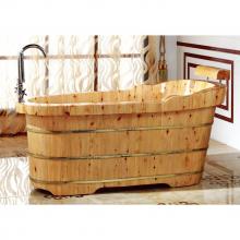 Alfi Trade AB1139 - 61'' Free Standing Cedar Wooden Bathtub with Fixtures & Headrest