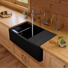Alfi Trade AB33FARM-BLA - Black 33'' Granite Composite Single Bowl Drop In Farm Sink with Accessories