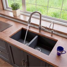 Alfi Trade AB3420UM-BLA - Black 34'' Undermount Double Bowl Granite Composite Kitchen Sink