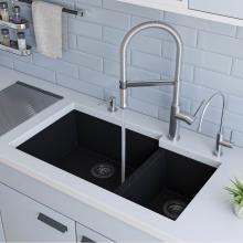 Alfi Trade AB3319UM-BLA - Black 34'' Double Bowl Undermount Granite Composite Kitchen Sink