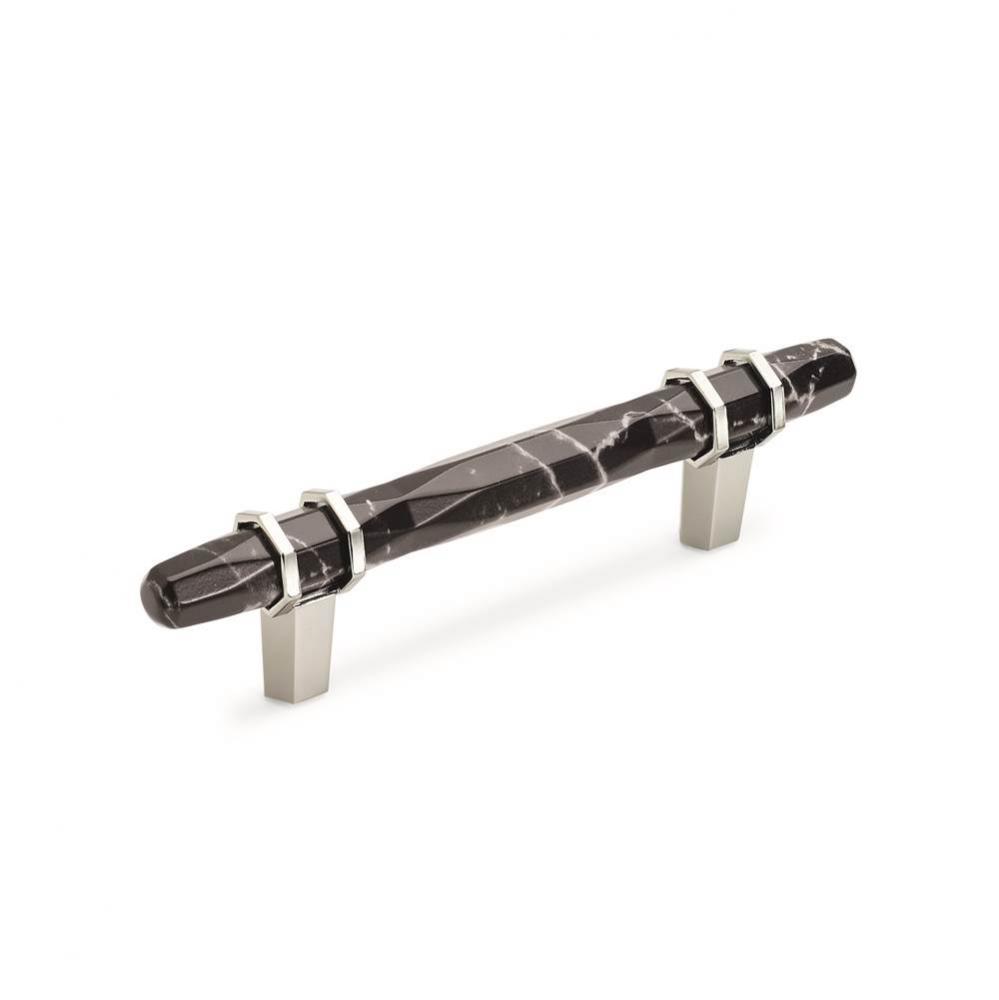 Carrione 3-3/4 in (96 mm) Center-to-Center Marble Black/Polished Nickel Cabinet Pull