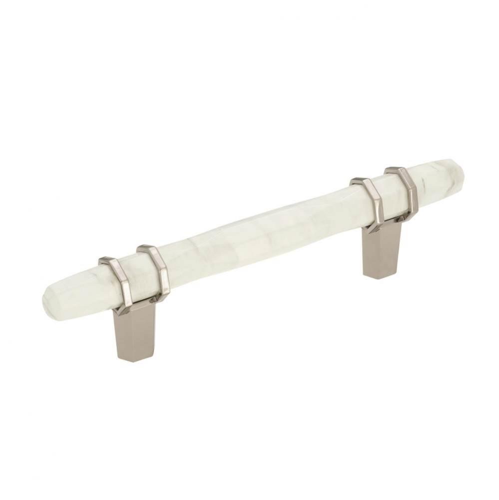 Carrione 3-3/4 in (96 mm) Center-to-Center Marble White/Polished Nickel Cabinet Pull