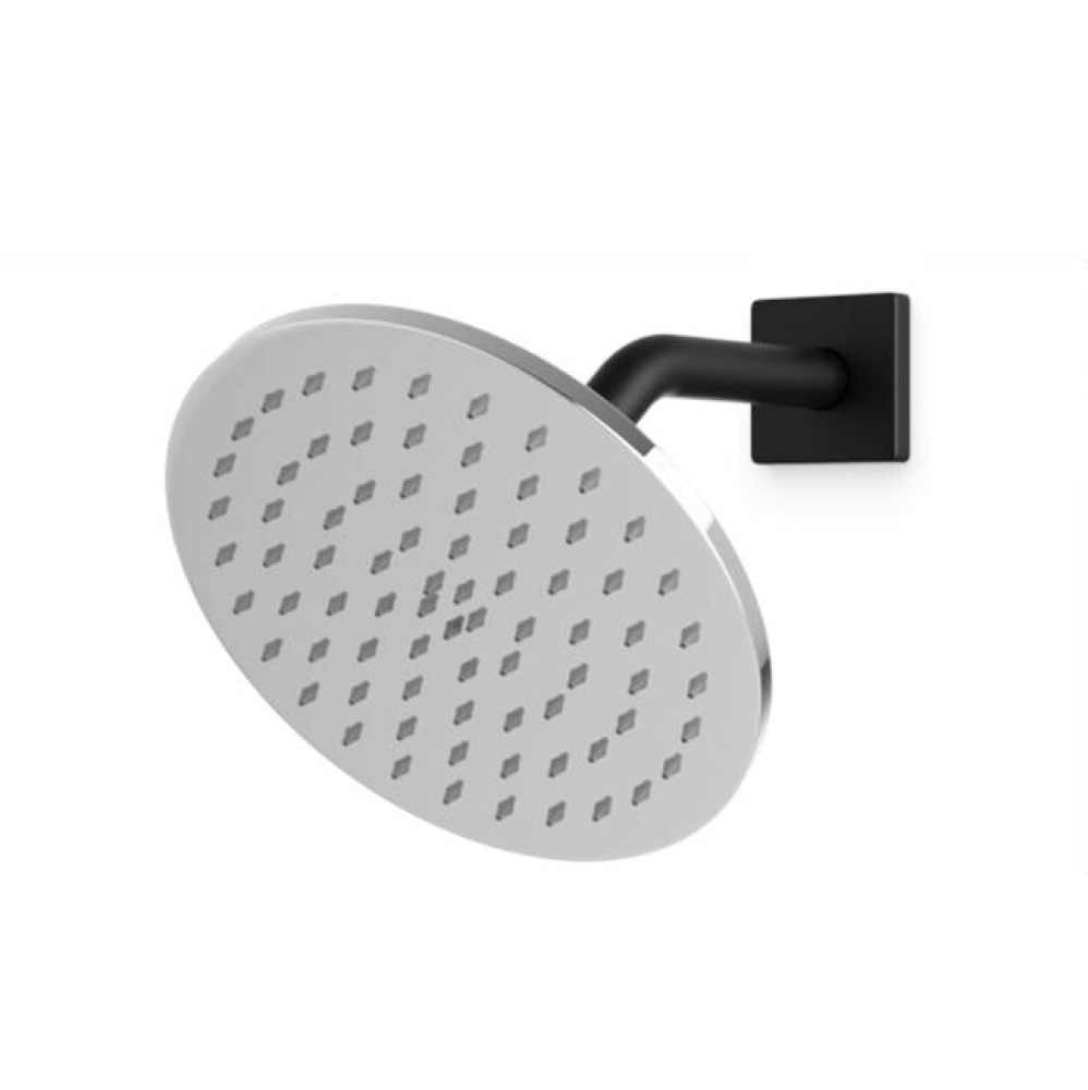 R+S 8'' Shower Rainhead Wall Mount, Angled Arm, Chrome Black