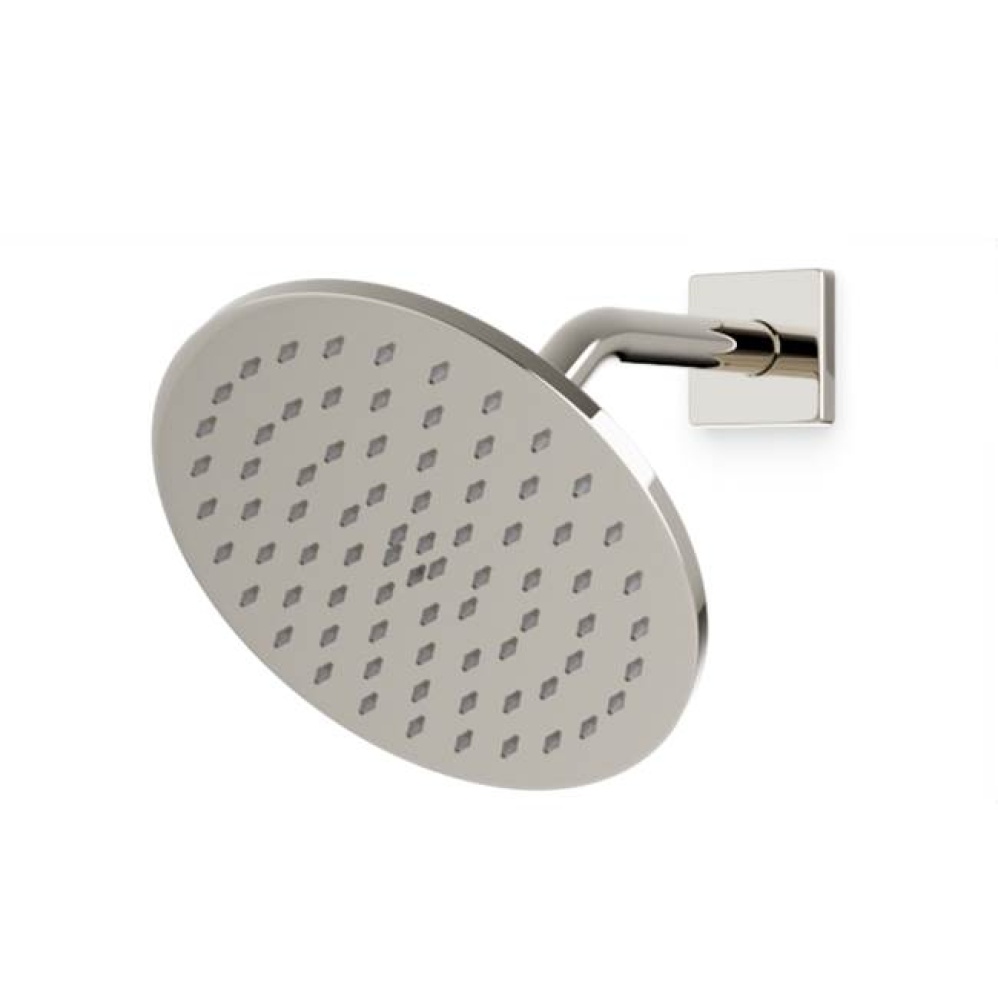 R+S 8'' Shower Rainhead Wall Mount, Angled Arm, Polished Nickel