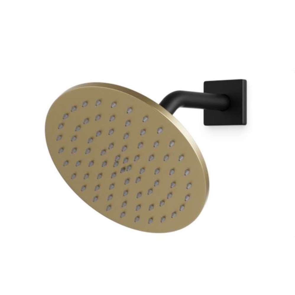 R+S 8'' Shower Rainhead Wall Mount, Angled Arm, Satin Brass Black