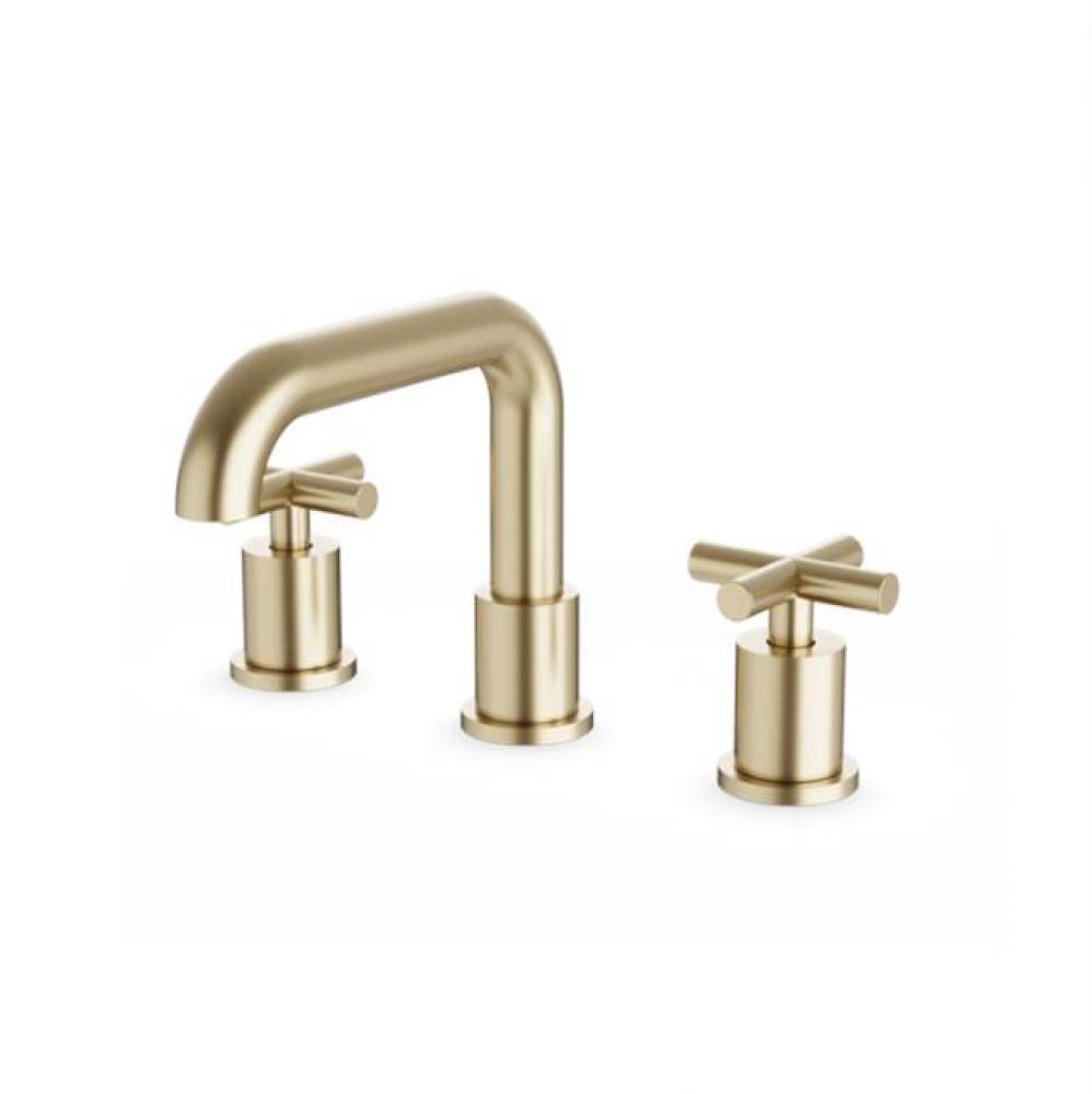 Round 8'' Widespread Lavatory Faucet with Low Spout & Cross Handles Satin Brass