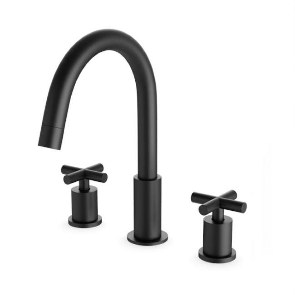 Round 8'' Widespread Lavatory Faucet with Cross Handles Black