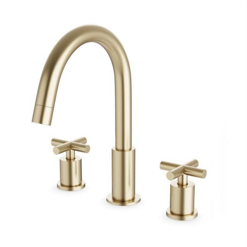 Round 8'' Widespread Lavatory Faucet with Cross Handles Satin Brass