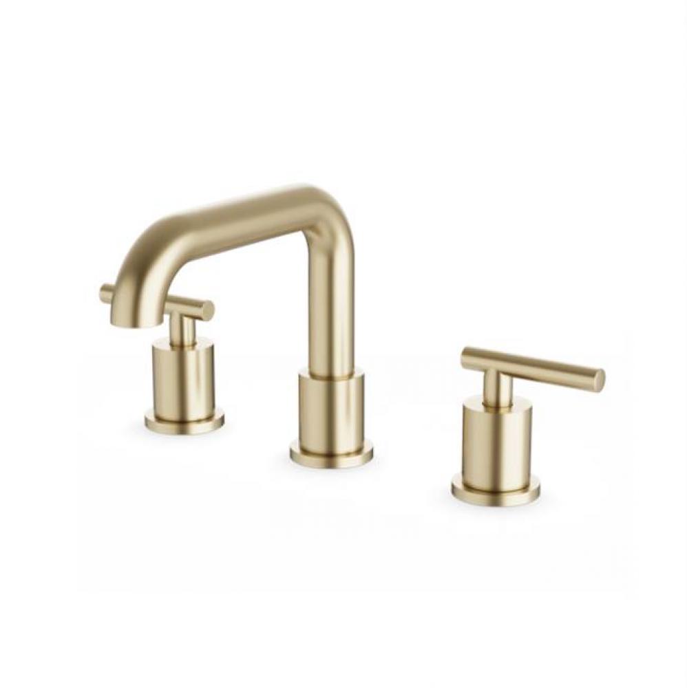 Round 8'' Widespread Lavatory Faucet with Low Spout & Lever Handles Satin Brass
